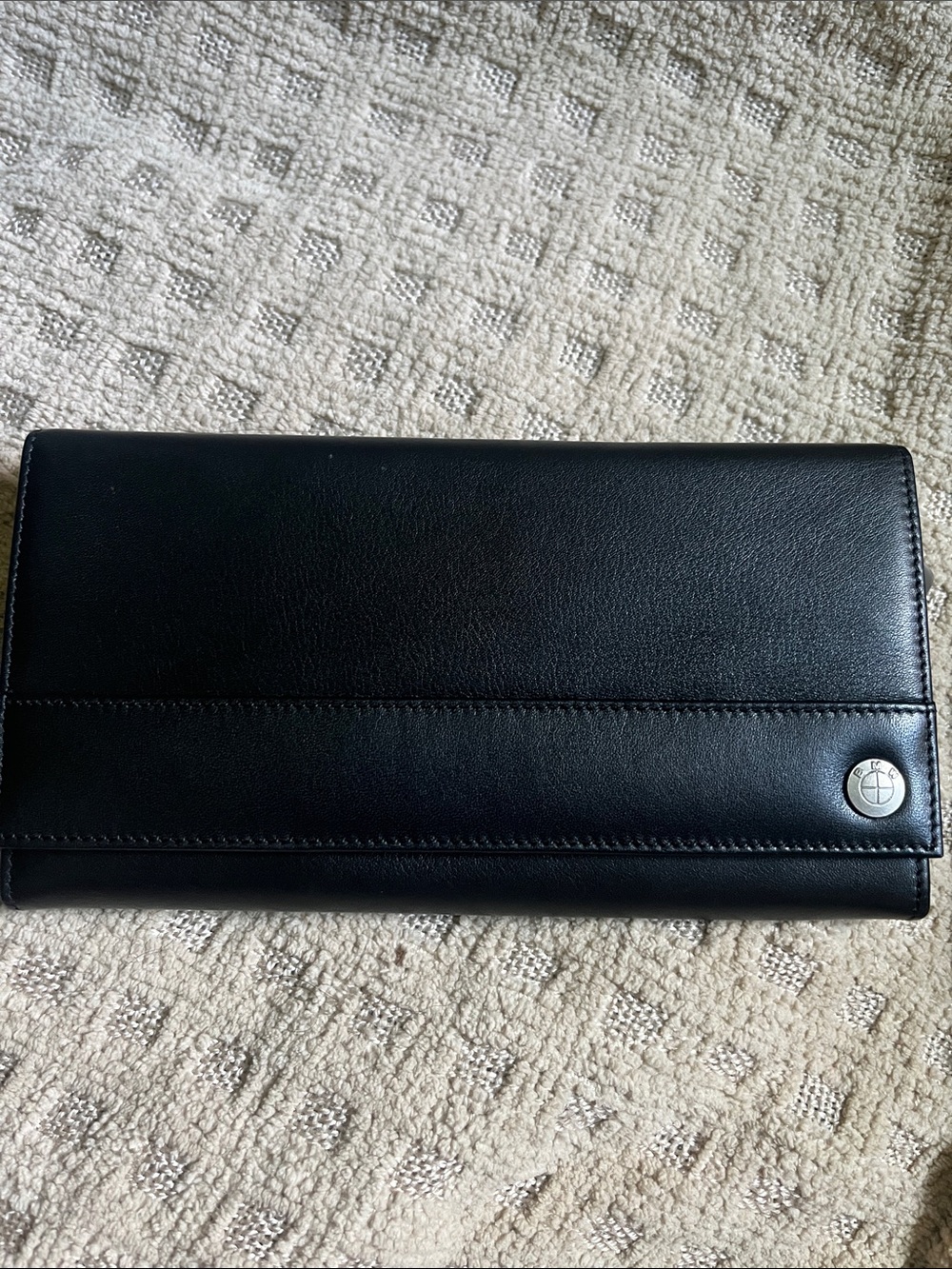 BMW Black Leather Men's Travel Wallet with Branded Emblem